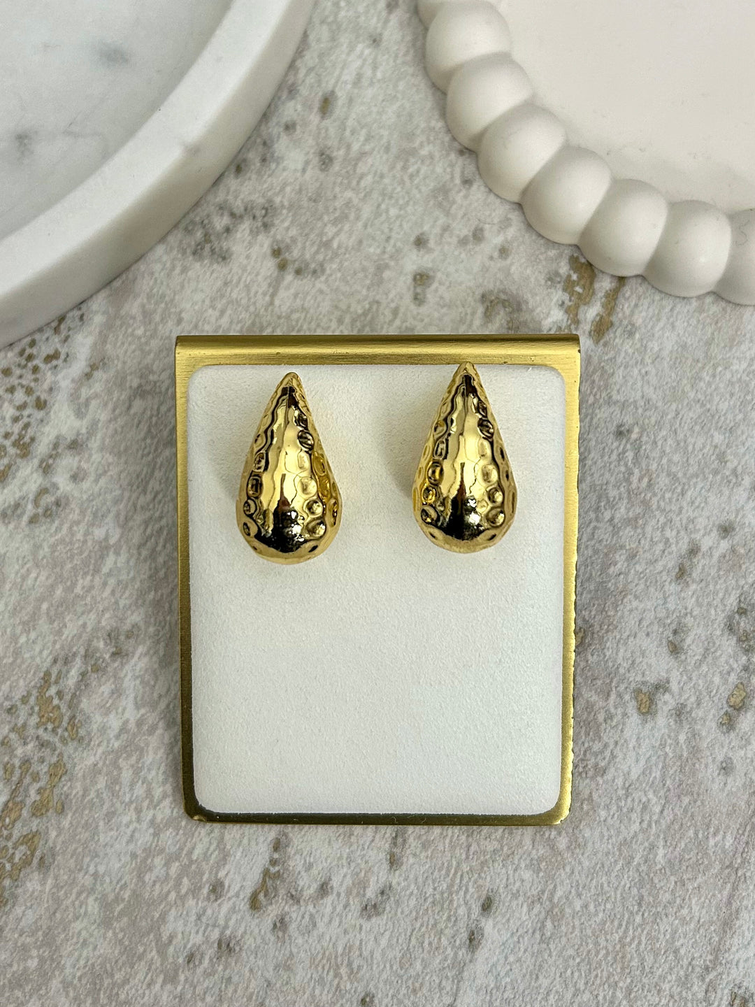 Gold Large Teardrop patterned earrings