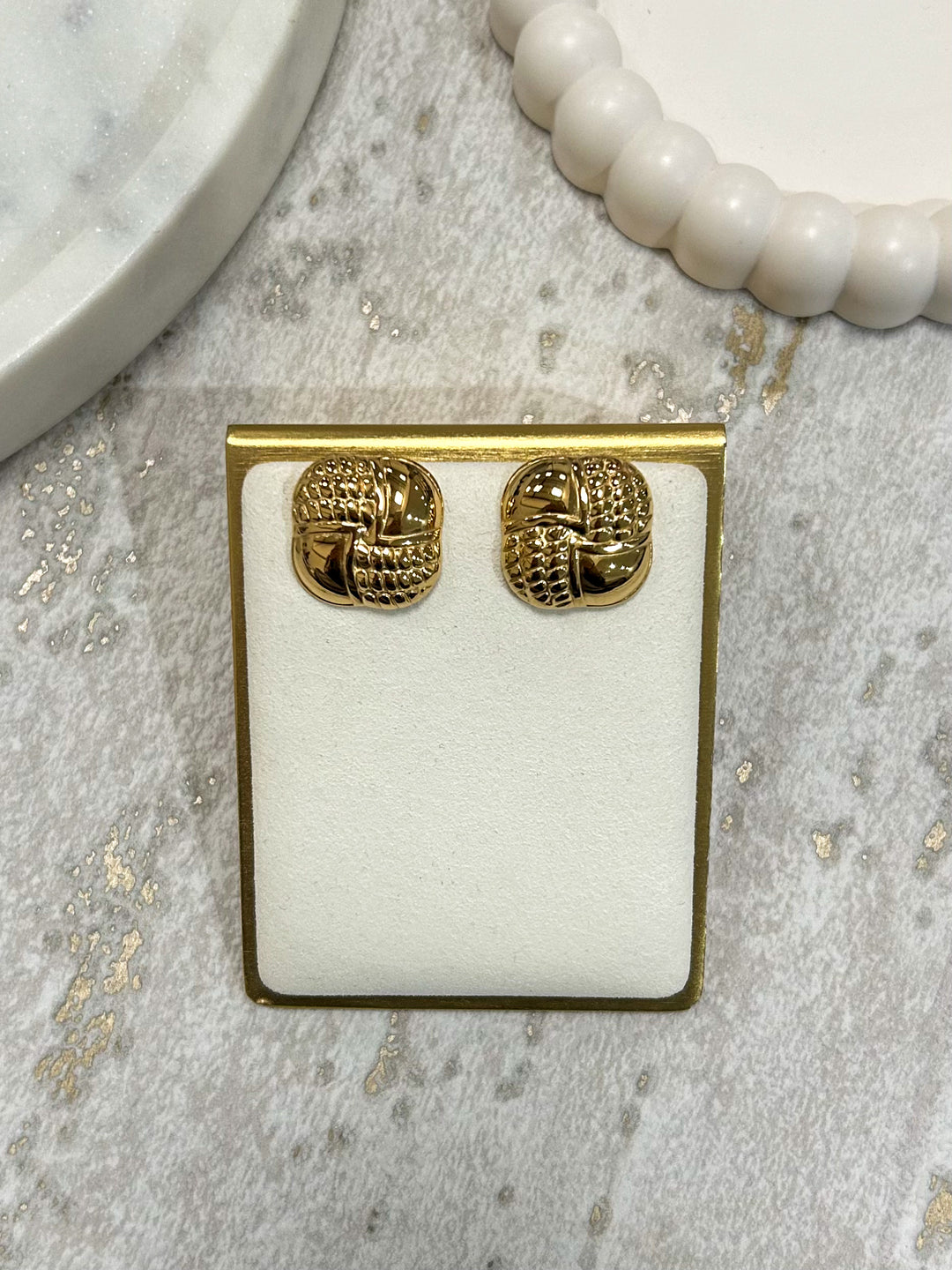 Gold Round Edge Woven Stud Earrings
