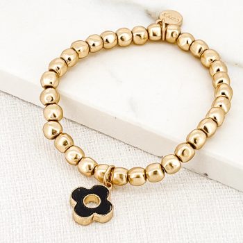 Gold Beaded Black Clover Bracelet 6723