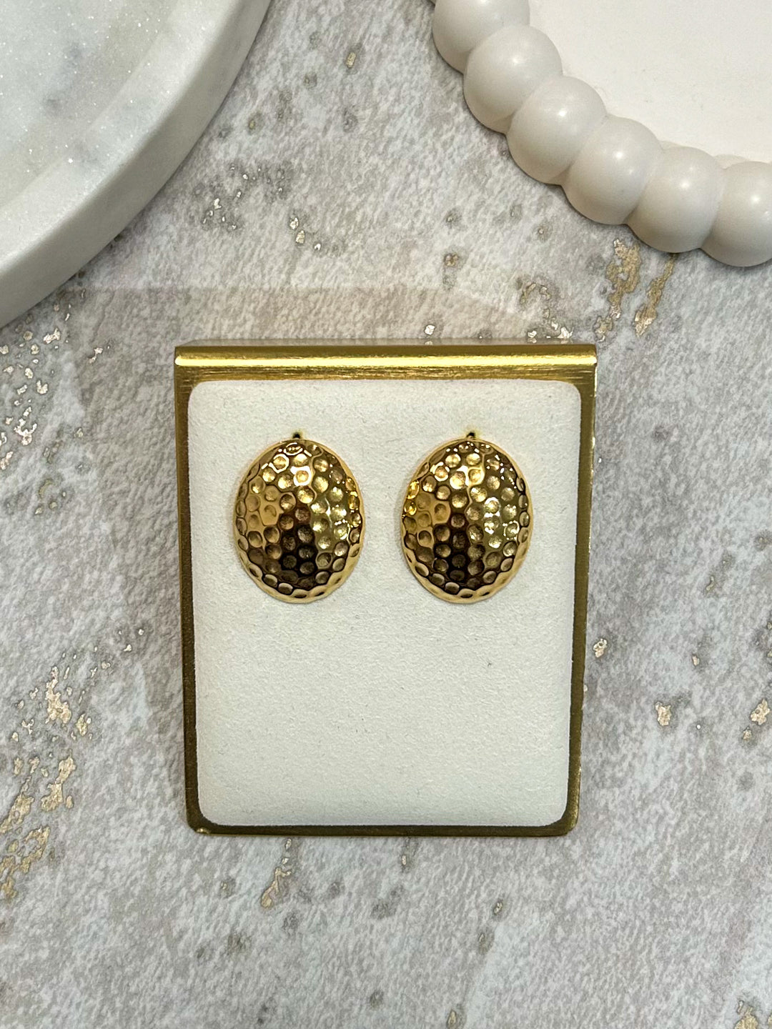 Gold Oval Hammered Stud Earrings