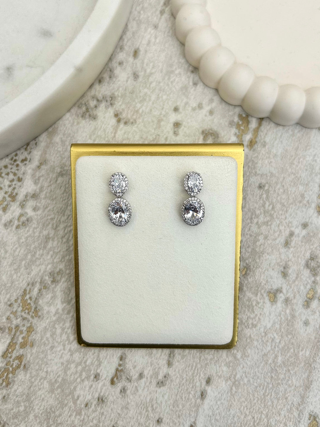 Diamante Trim Oval Diamond Drop Stud Earrings