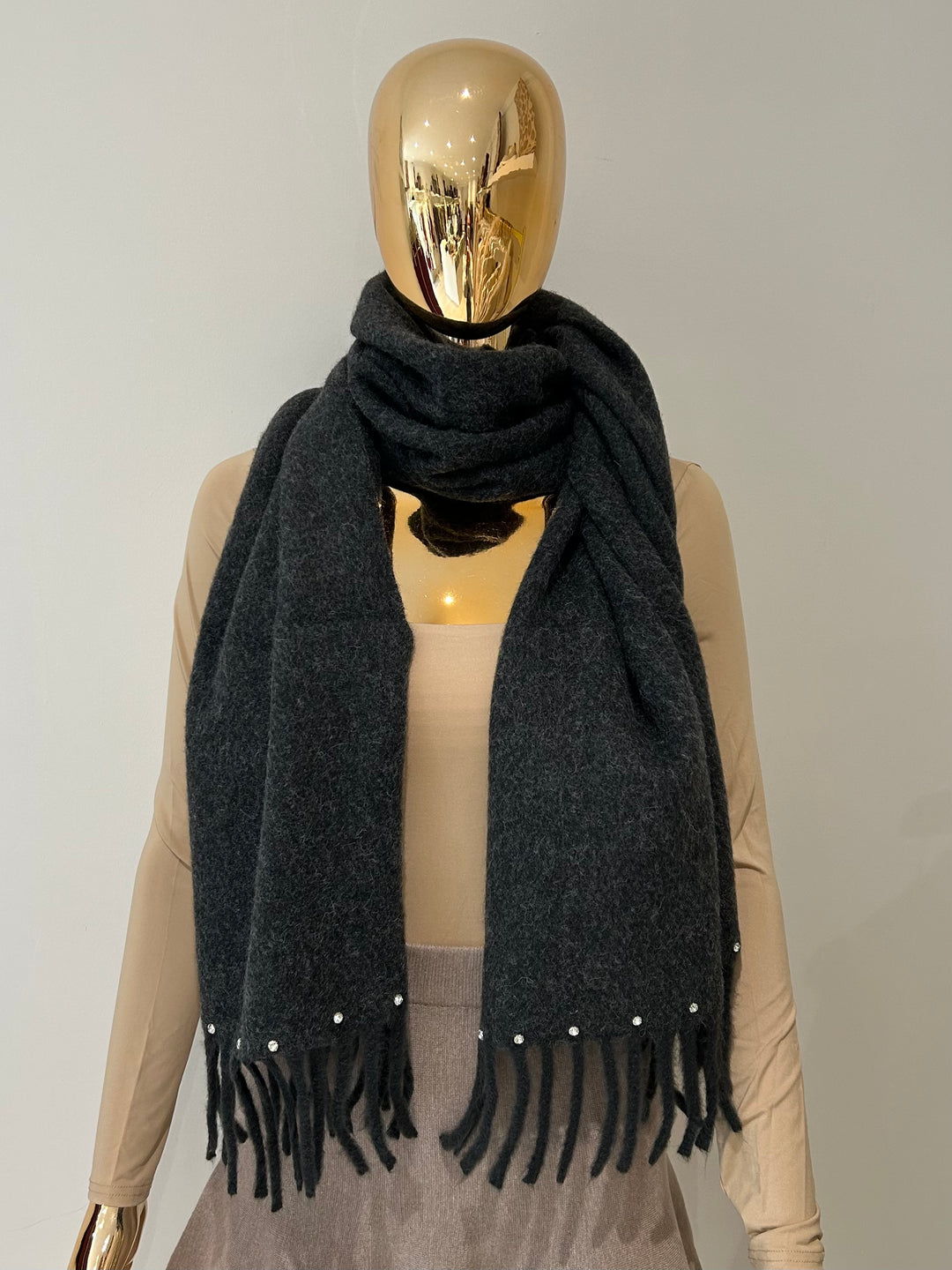 Black Diamante Tassel Detailed Scarf