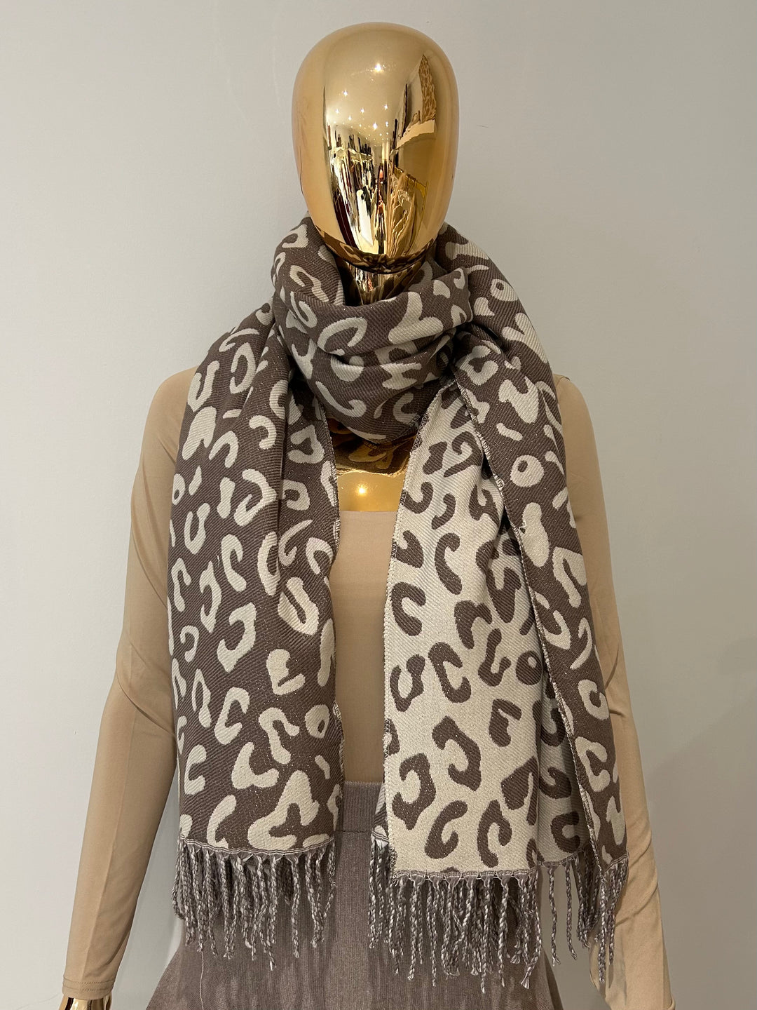 Glitter Animal Print Tassel Scarf