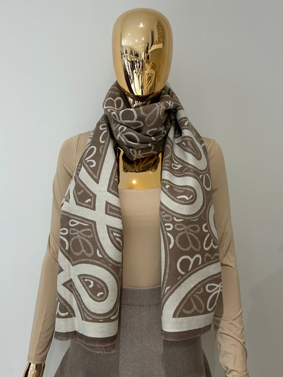 Brown And Cream Printed Designer Inspired Scarf