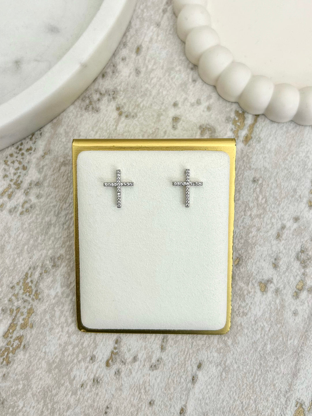 Silver Small Cross Stud Earrings
