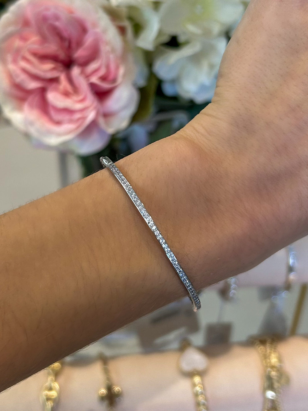 Silver Bangle Detail Adjustable Bracelet