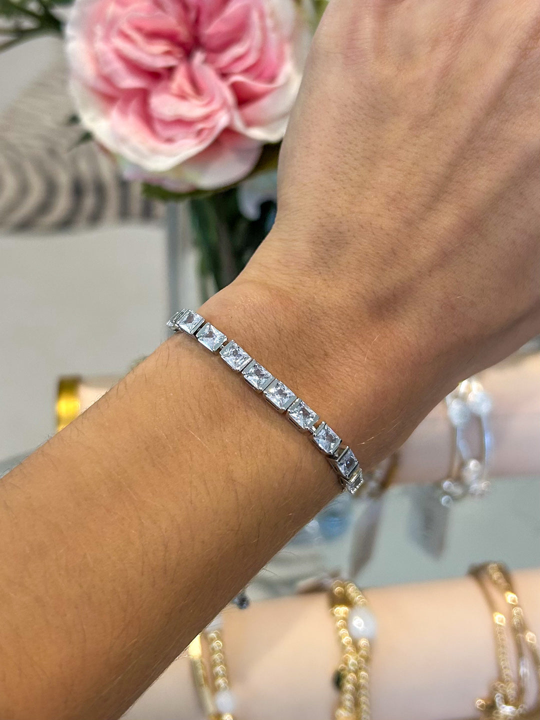 Large Square Stone Diamante Bracelet