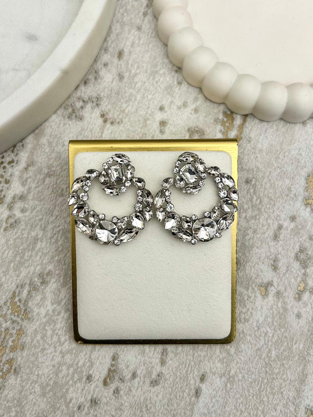 Silver Diamante Round Swing Earrings