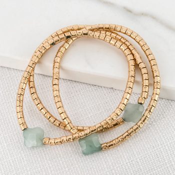 Gold Three Loop Mint Green Clover Bracelet 8793