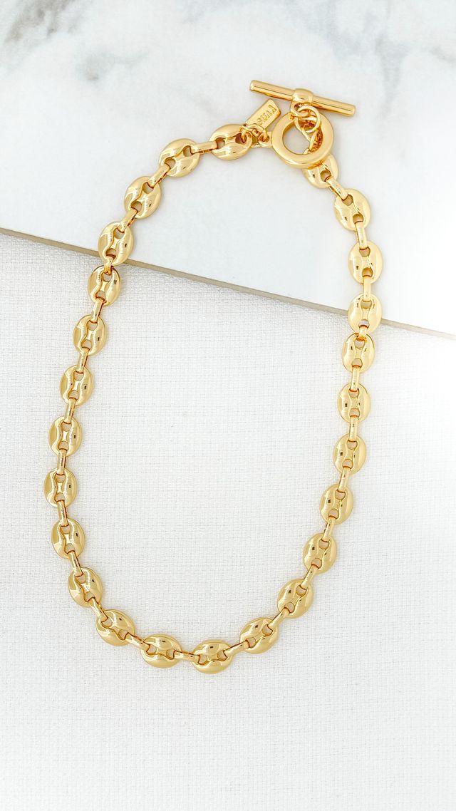 Gold Chucky Link T-bar Necklace