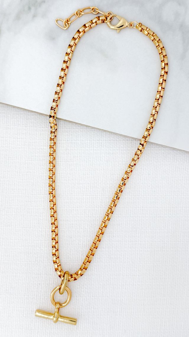 Gold Thin Bar Detail Chain Necklace