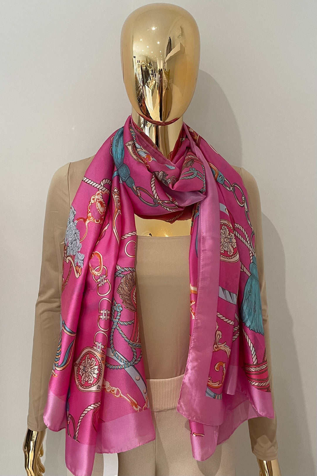 Tassel & Chain Silky Patterned Scarf (3 Colours )