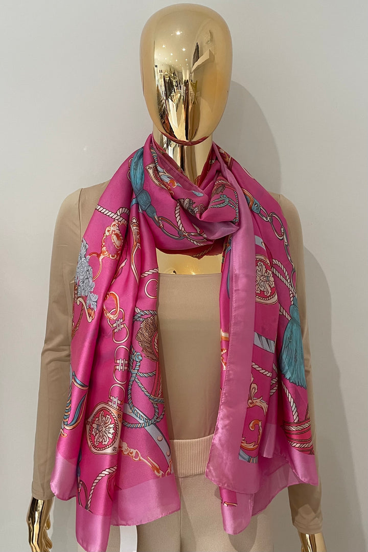 Tassel & Chain Silky Patterned Scarf (3 Colours )