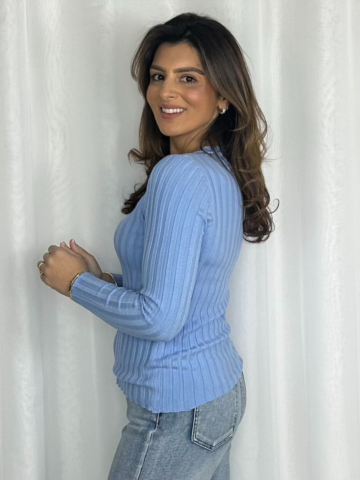 Ribbed V-Neck Long Sleeve Jumper (2 Colours)