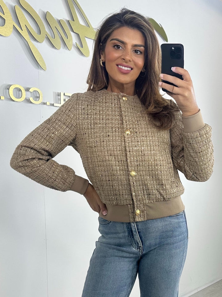 Tweed Fleck Gold Button Bomber Jacket (3 Colours)