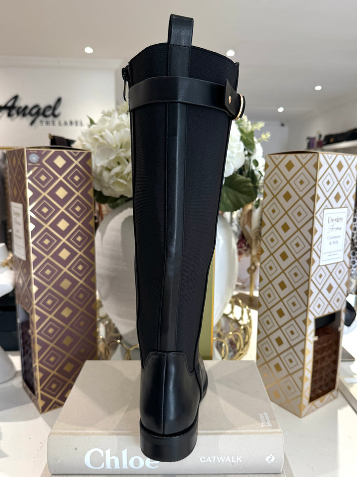 Elastic Back Gold Buckle Knee High Boots (2 Colours)