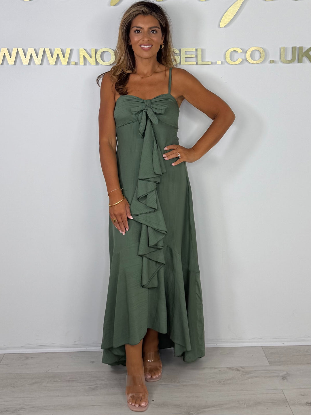Frill Middle Tie Front Spaghetti Strap Maxi Dress (3 Colours)