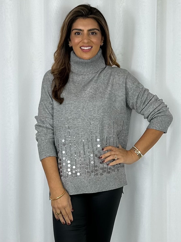 Roll Neck Soft Knit Scattered Sequin Jumper (4 Colours)