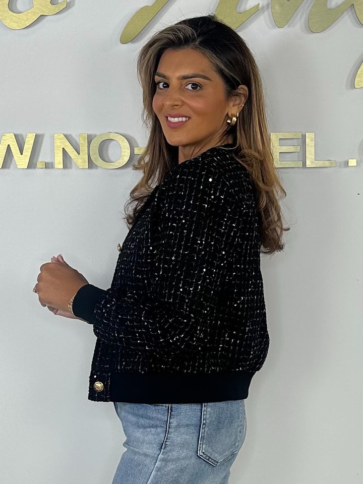 Tweed Fleck Gold Button Bomber Jacket (3 Colours)