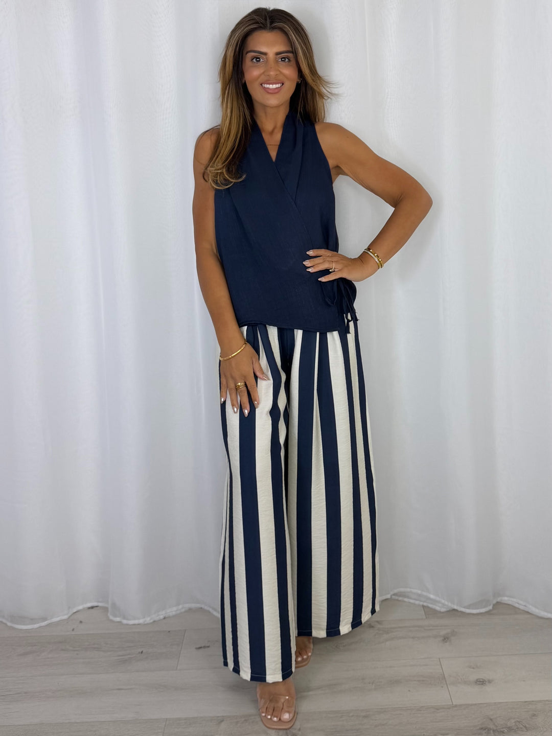 Striped Trouser And Wrap Around Top (5 Colours)