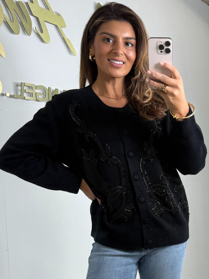Black Beaded Detail Cardigan