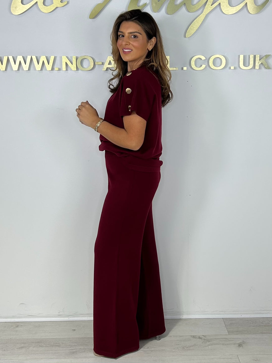 Soft Knit Flat Gold Button Shoulder Detail Co-Ord (3 Colours)