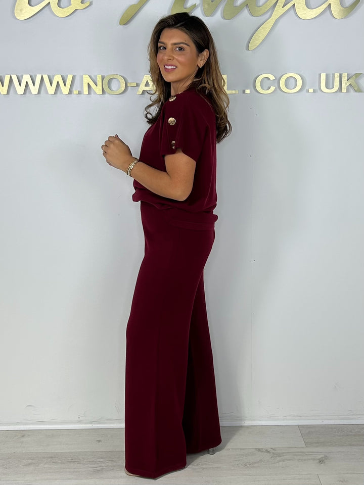 Soft Knit Flat Gold Button Shoulder Detail Co-Ord (3 Colours)