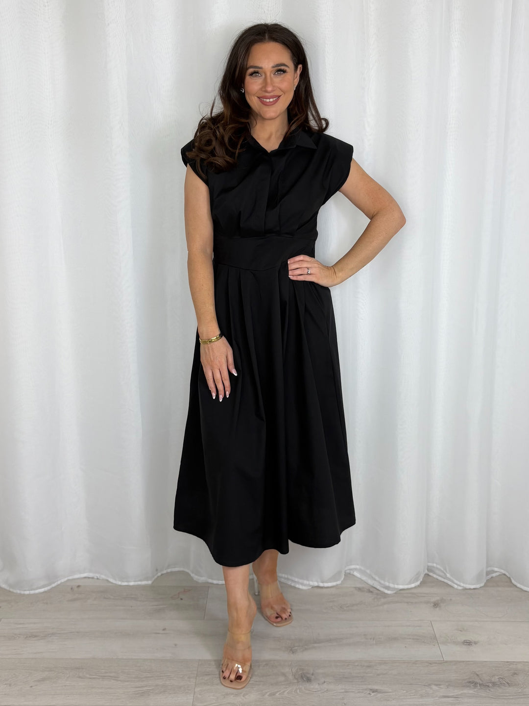 Shoulder Pad Cap Sleeve Midi Dress (7 Colours)