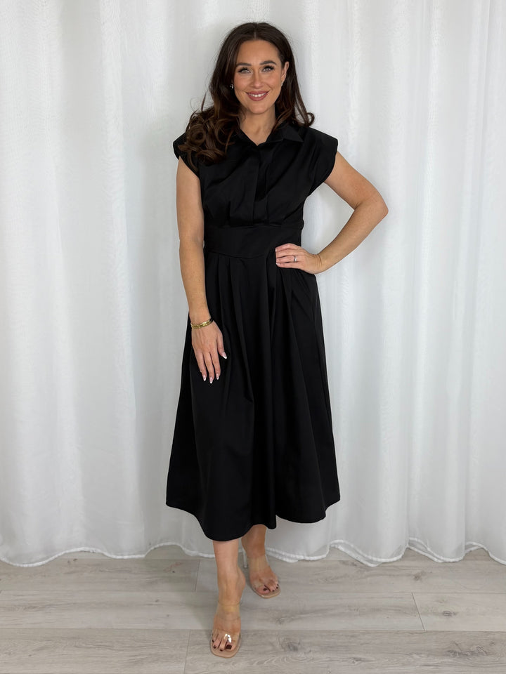 Shoulder Pad Cap Sleeve Midi Dress (7 Colours)