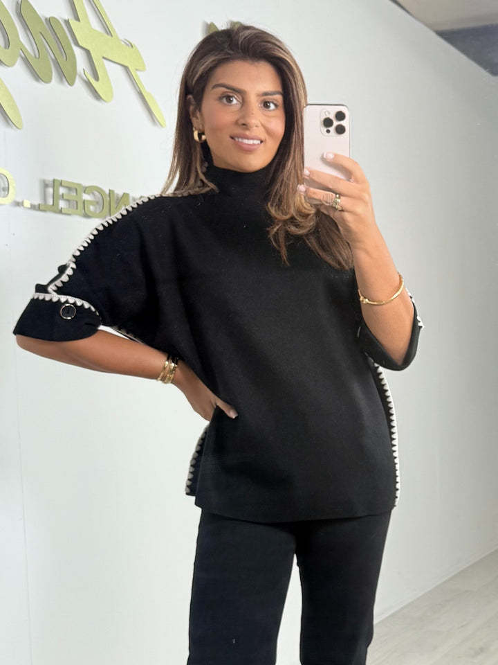 Turtle Neck 3/4 Sleeve Stitch Detail Batwing Jumper (3 Colours)