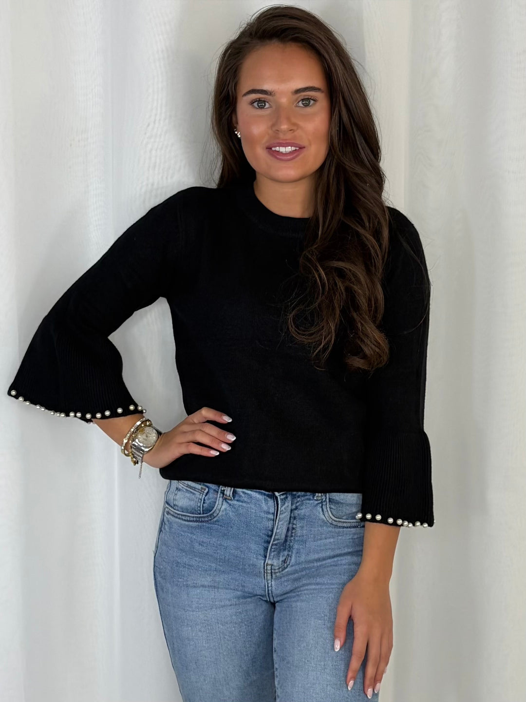 Pearl Embellished Sleeve Knit Top (6 Colours)