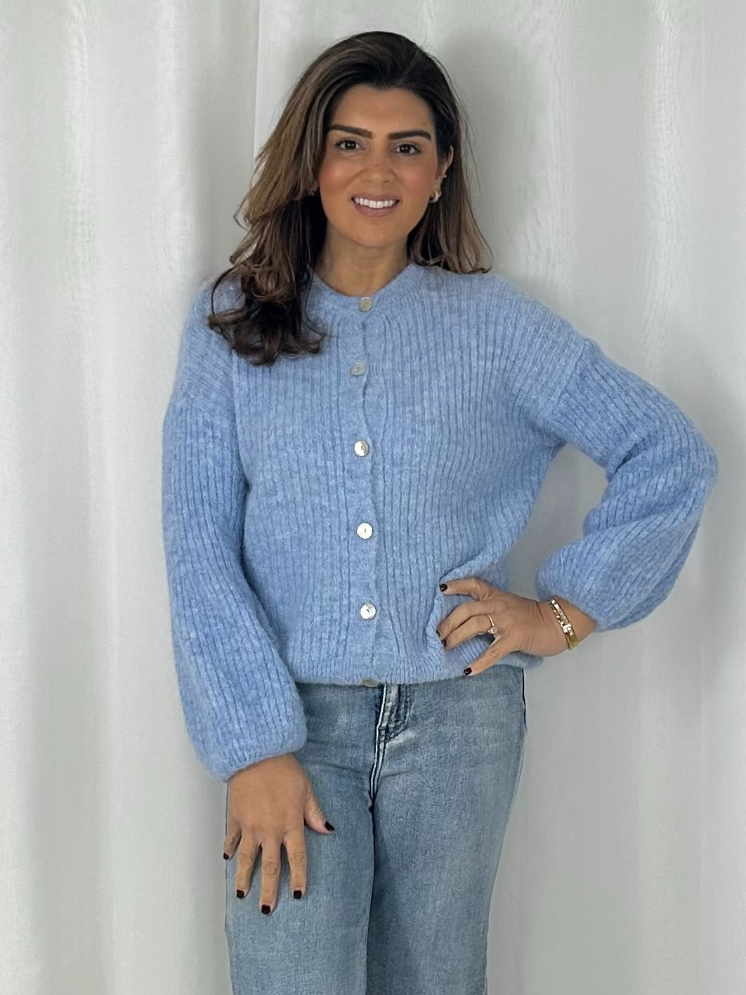 Balloon Sleeve Ribbed Button Up Cardigan (6 Colours)