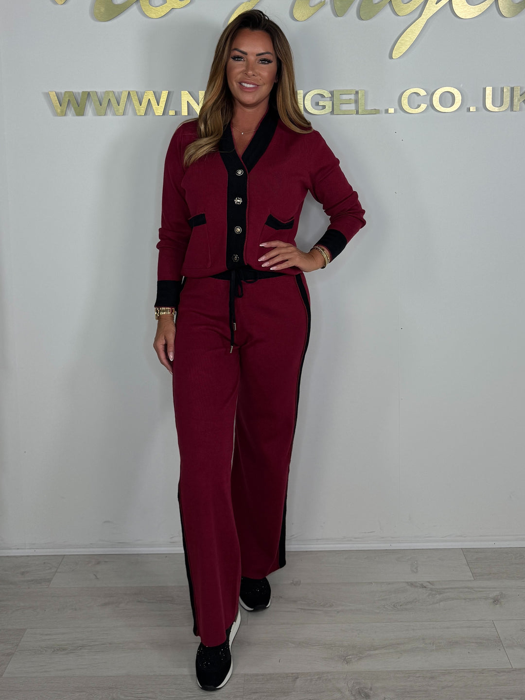 V-Neck Trim Gold & White Button Detailed Trouser Co-Ord (7 Colours)