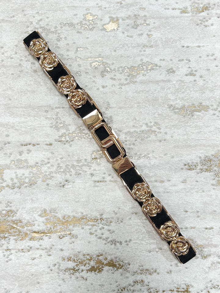 Gold Rose Detail Elasticated Belt