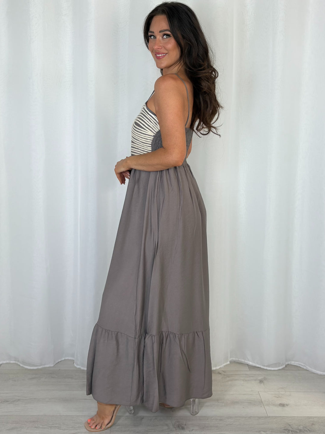 Stitching Swirl Design Tiered Dress (3 Colours)
