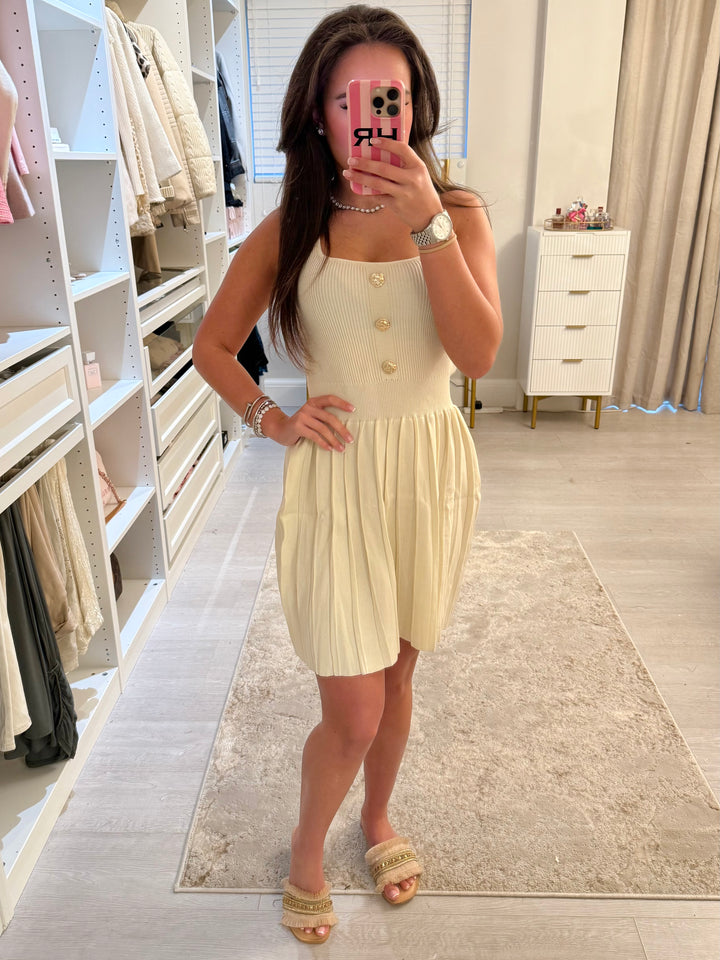 Gold Button Pleated Dress (5 Colours)