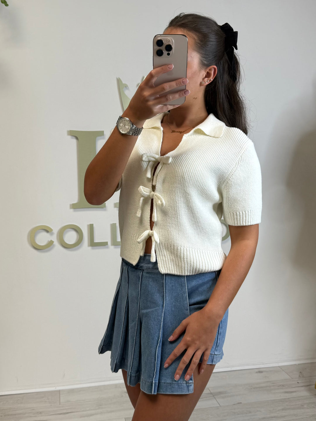 Knitted Short Sleeve Bow Top (3 Colours)
