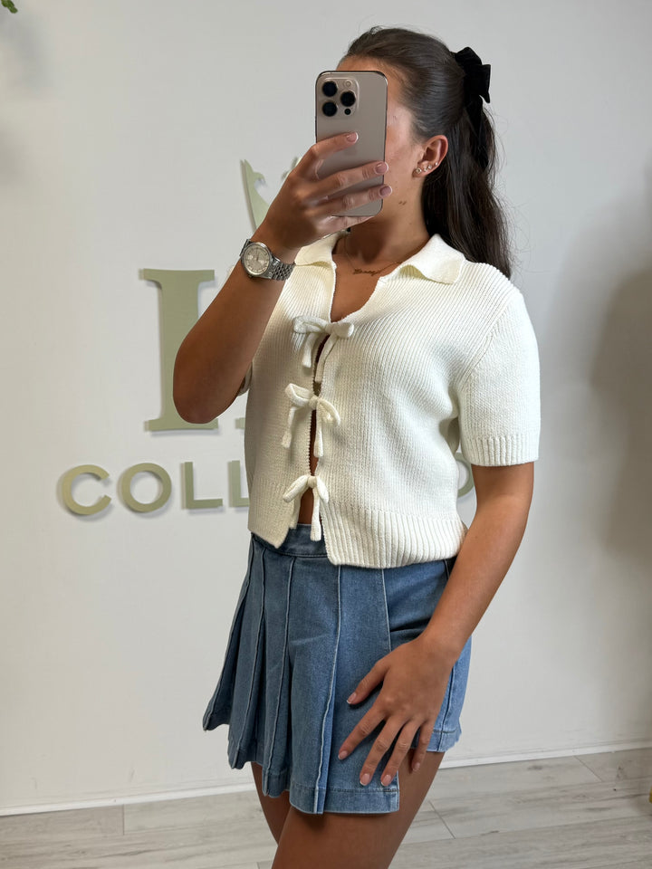 Knitted Short Sleeve Bow Top (3 Colours)