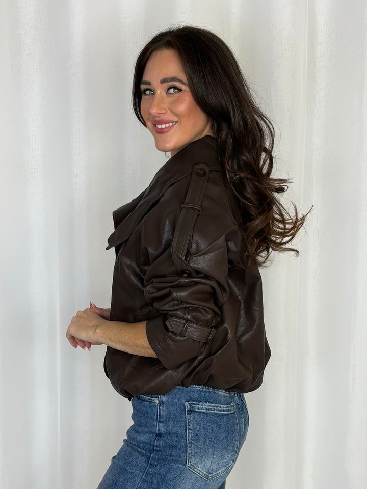 Brown Faux Leather Jacket