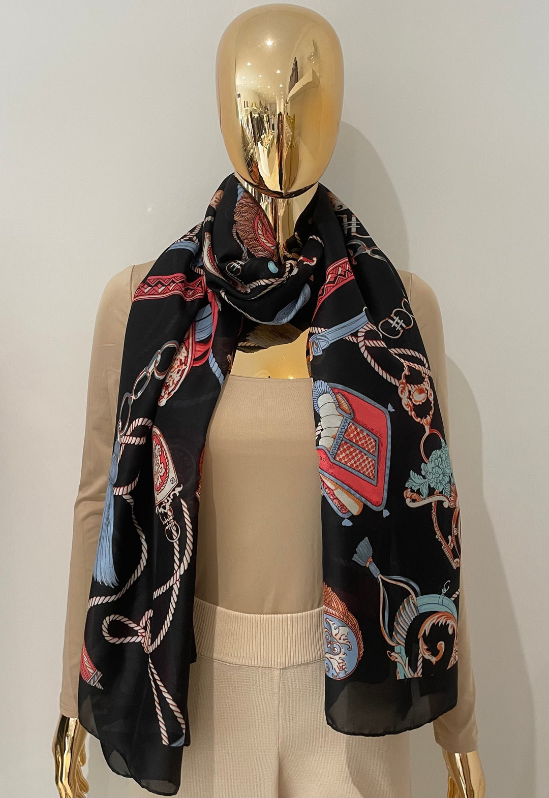 Tassel & Chain Silky Patterned Scarf (3 Colours )