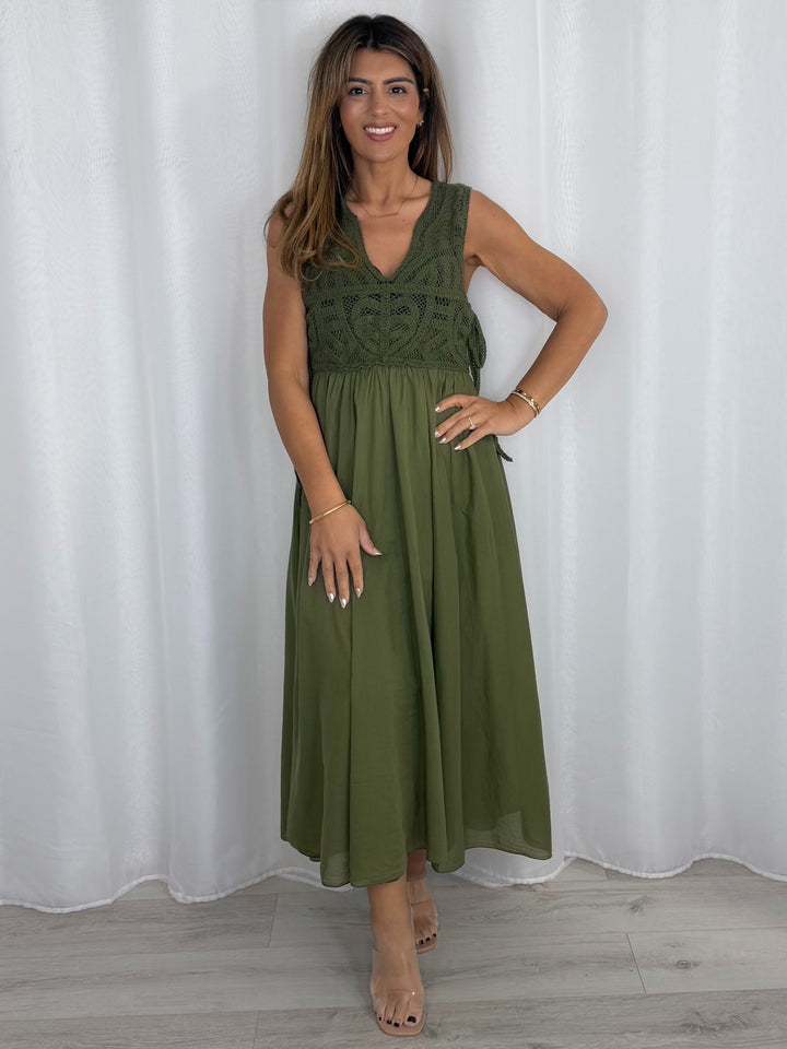 Crochet Sleeveless Side Tie Dress (5 Colours)