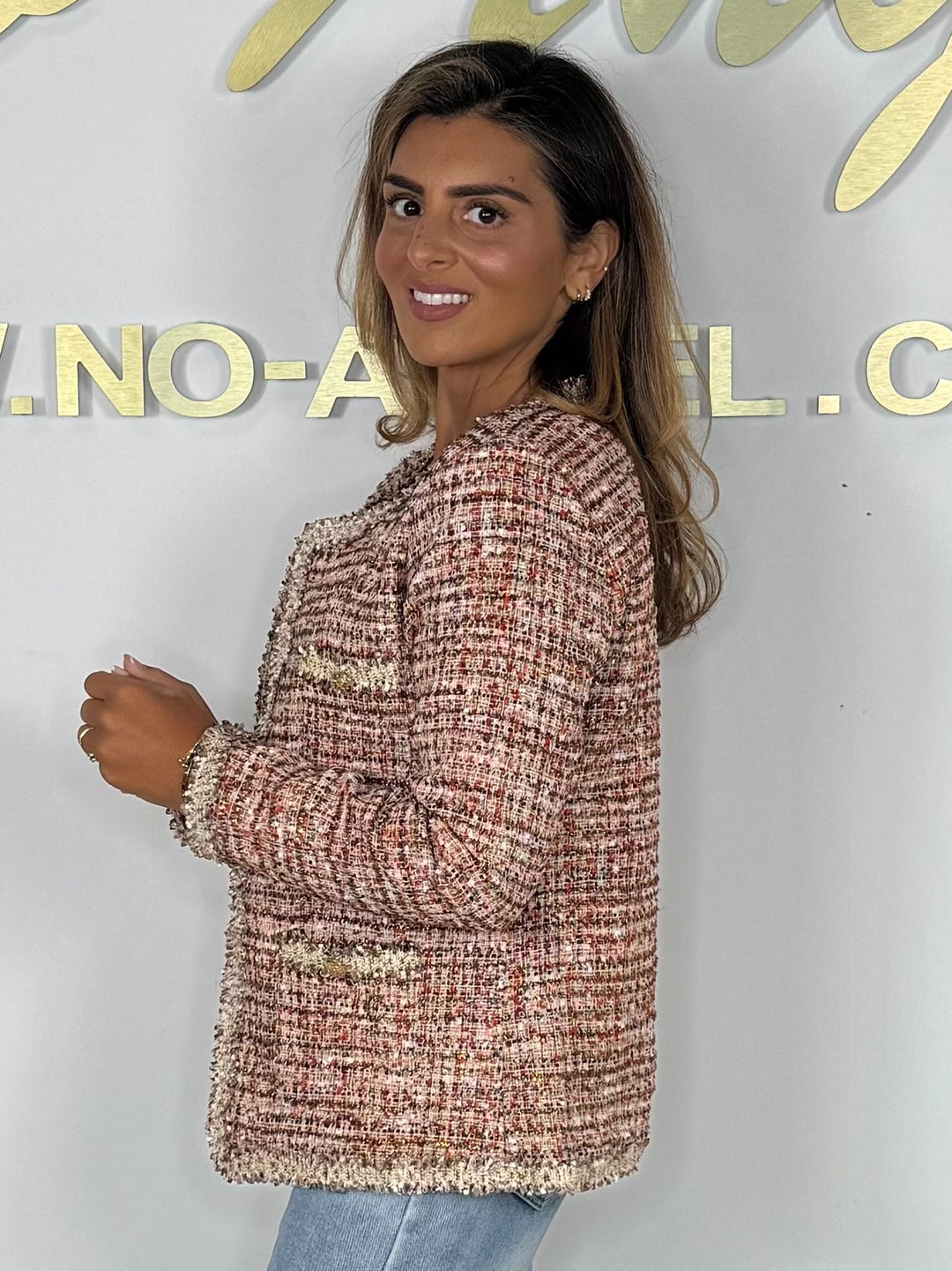 Tweed Red/Pink Raw Edge Longline Blazer