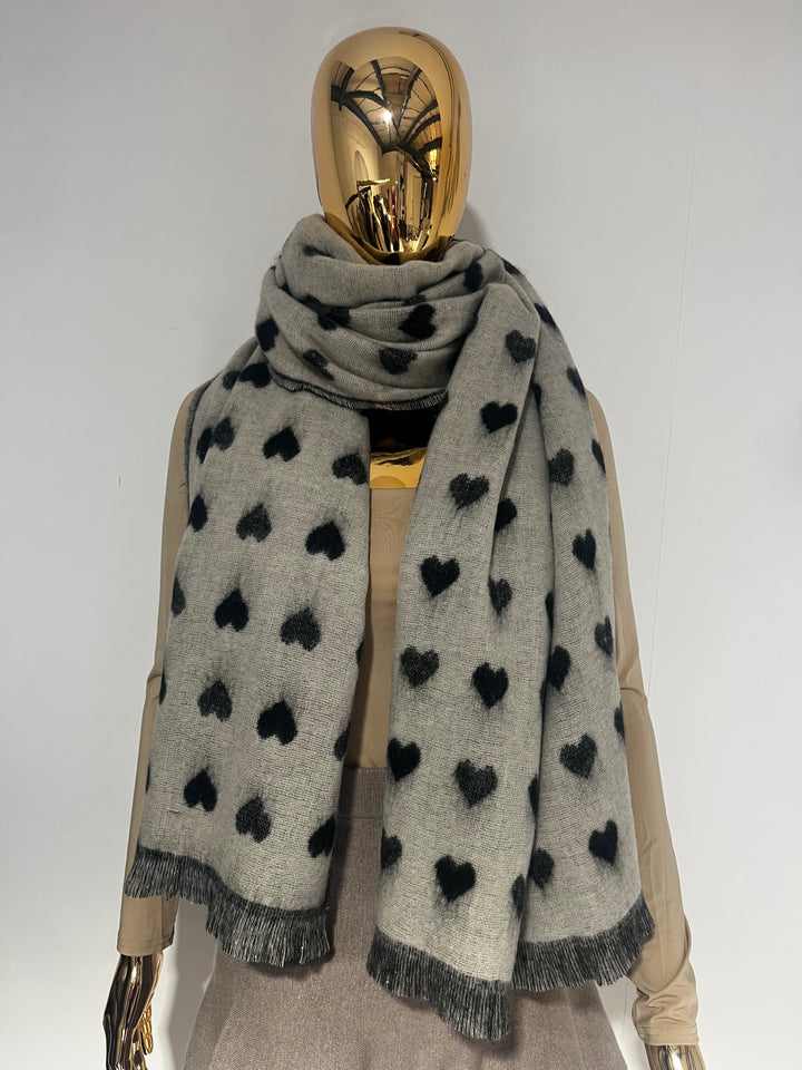Heart Design Reversible Fleck Detail Frayed Edge Scarf (2 Colours)