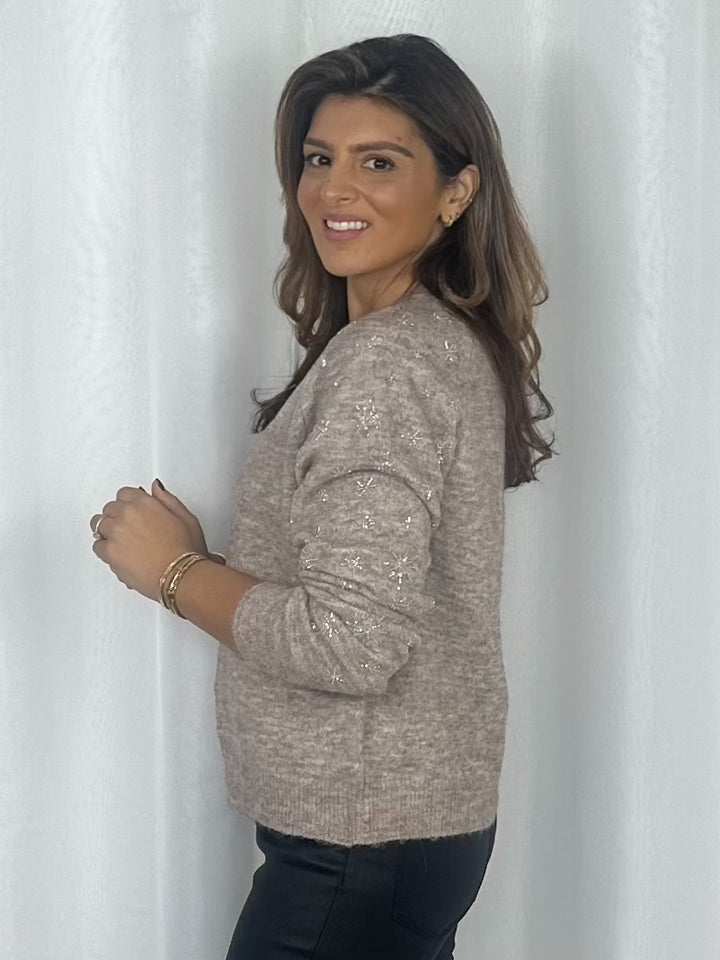 Soft Knit Beaded Snowflake Detail Sleeve Jumper (4 Colours)