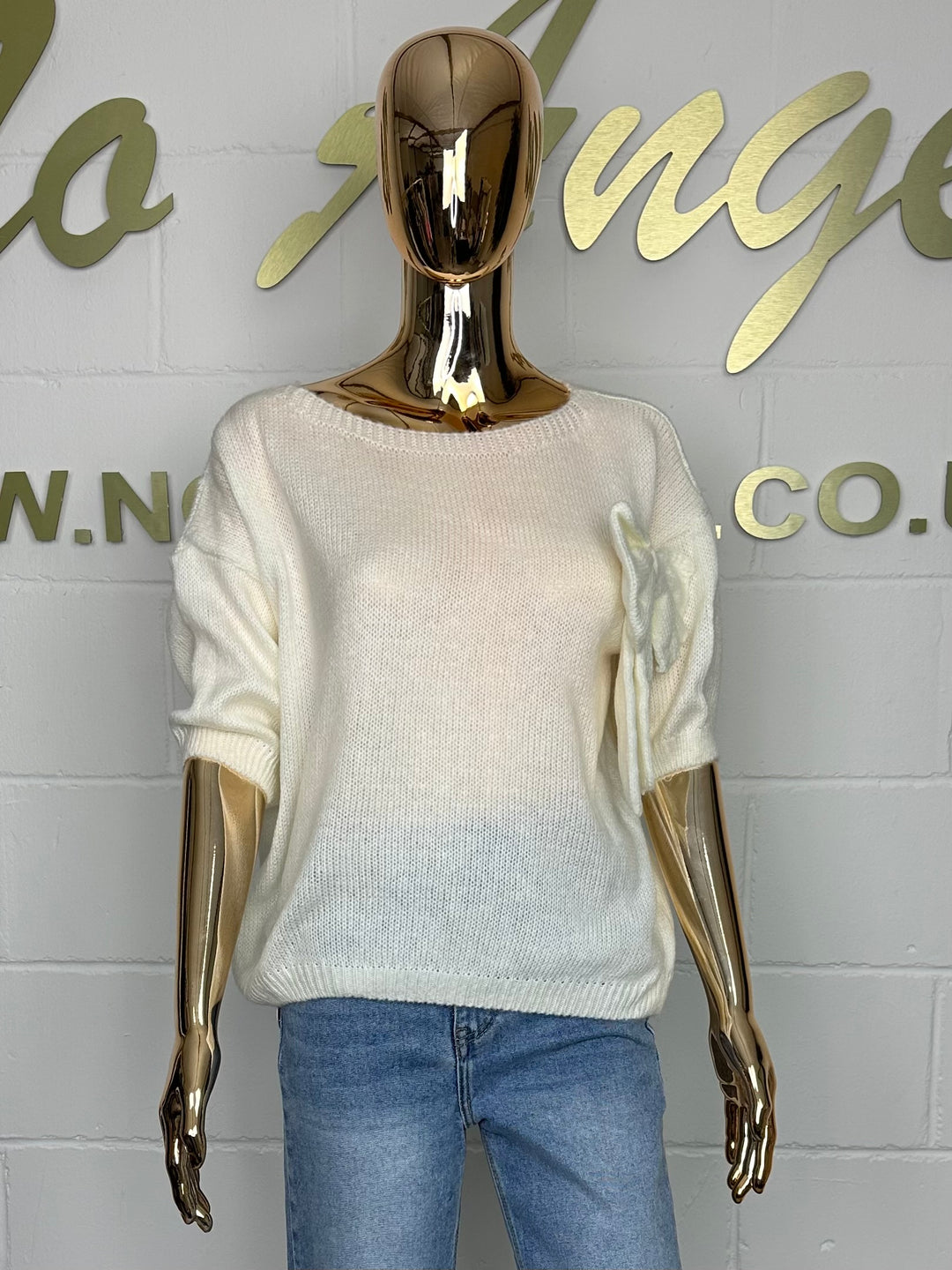 Soft Knit Short Sleeve Bow Detail Jumper (8 Colours)