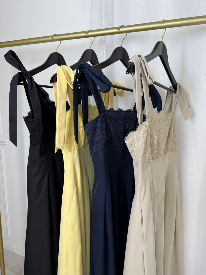 Riviera - Lace Tie-Shoulder Midi Dress (Navy)