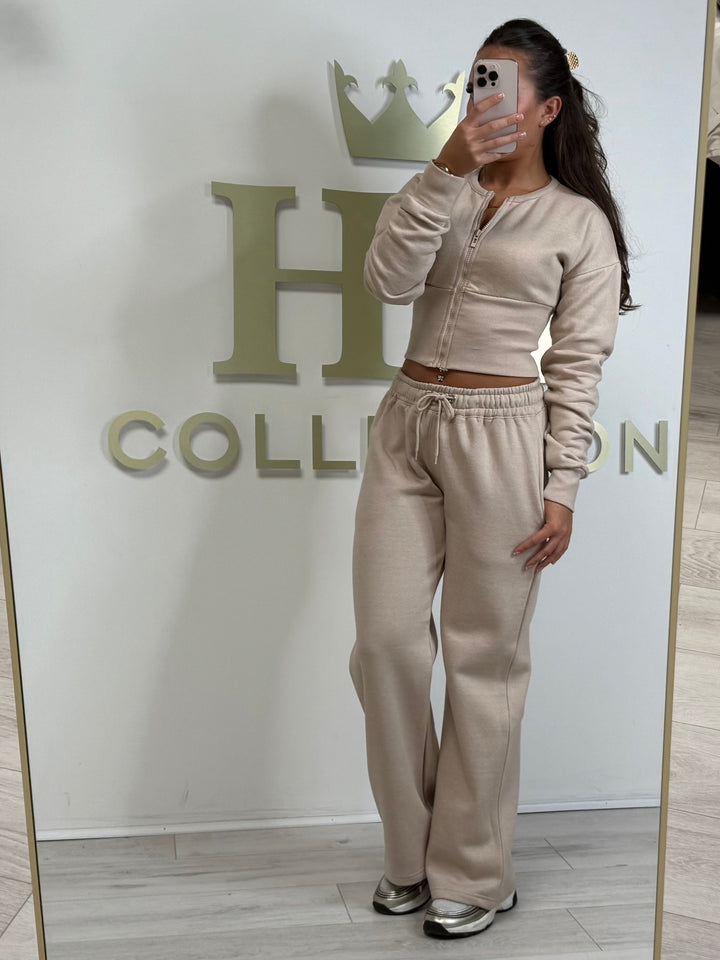 Camel Zip Up Corset Top & Straight Leg Trouser Co-ord