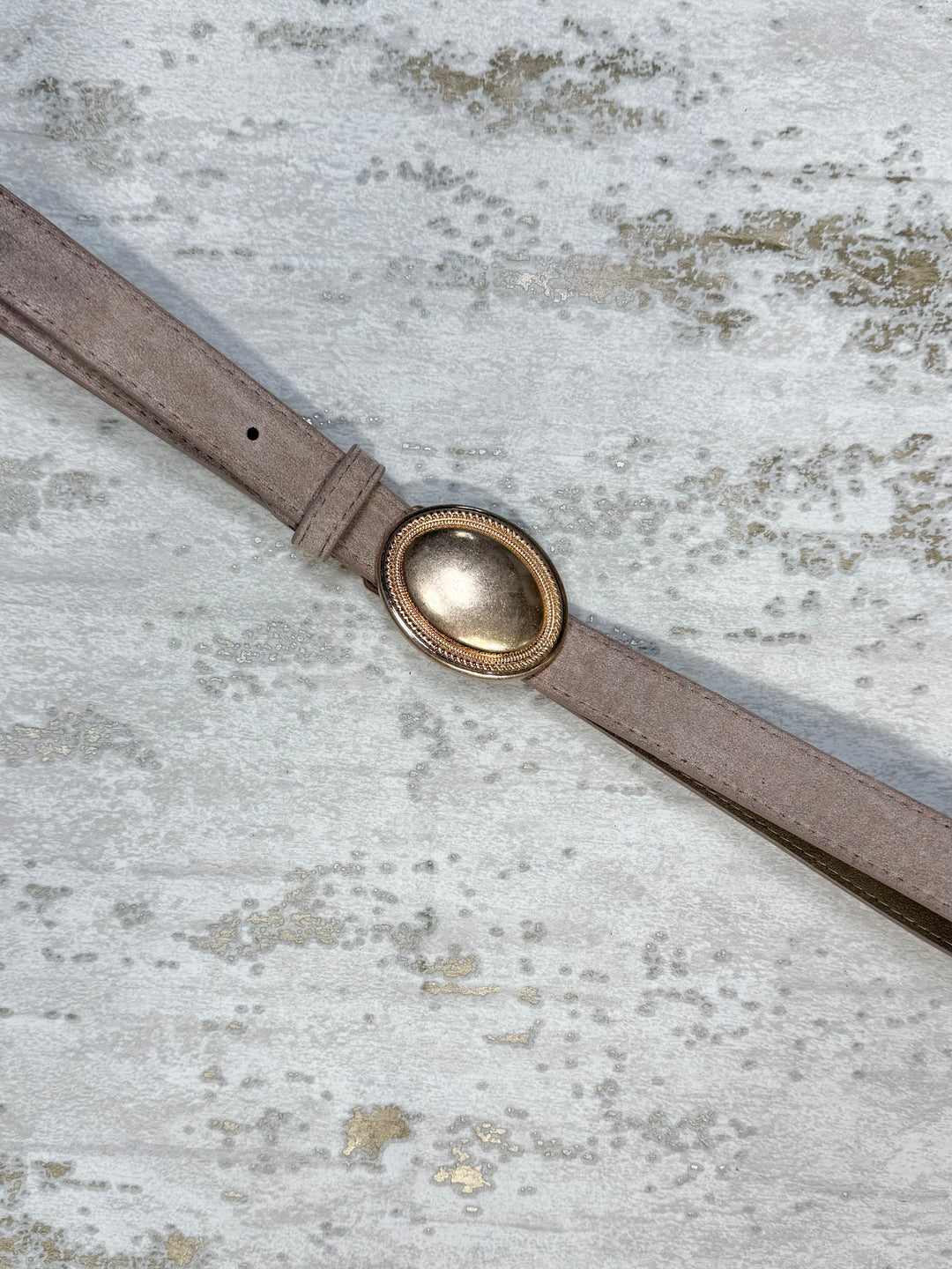 Large Gold Oval Buckle Suedette Belt