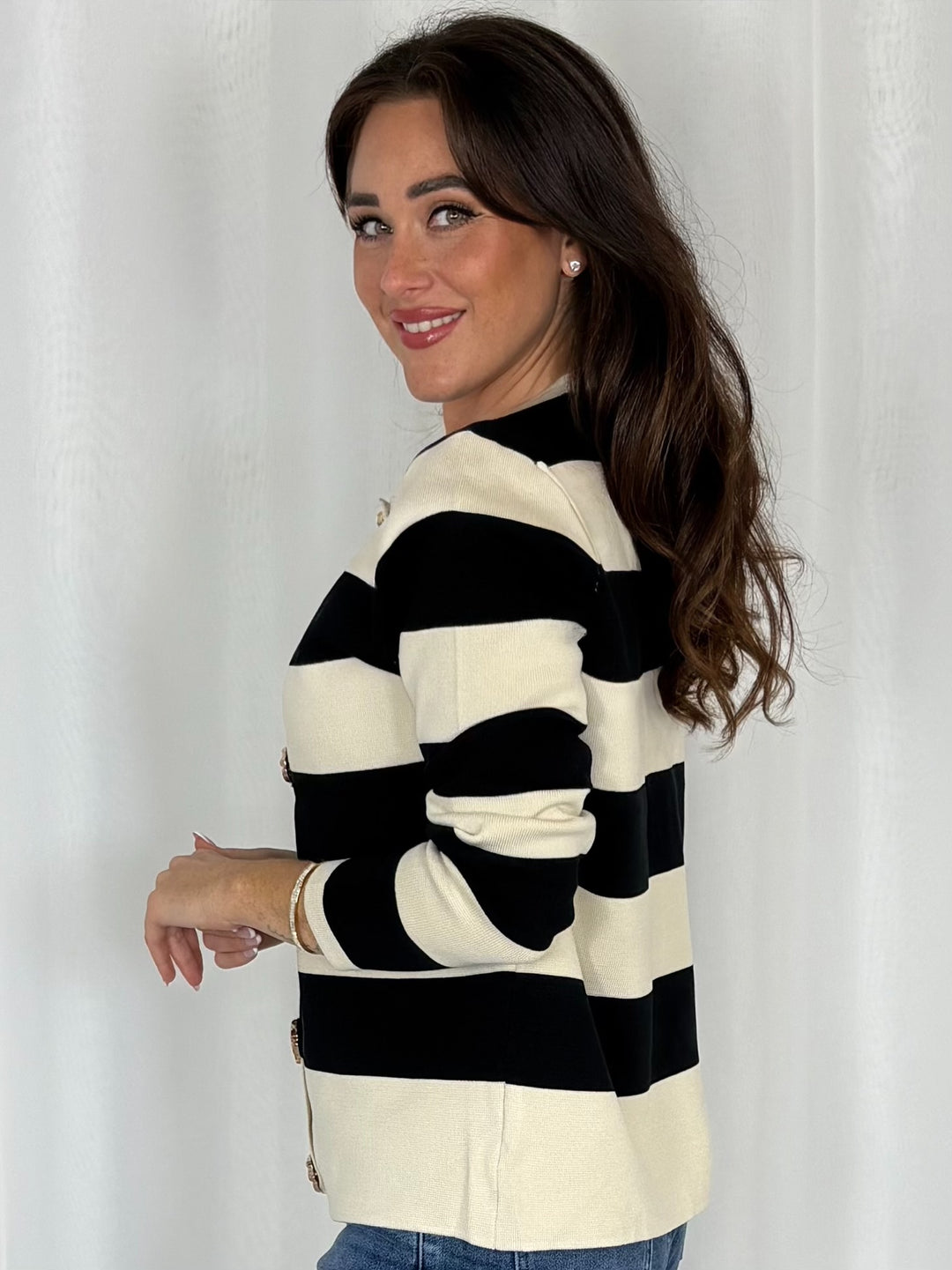 Gold Button Striped Cardigan (2 Colours)