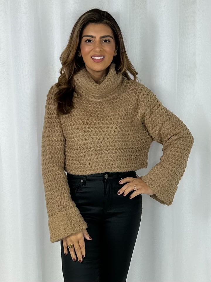 Roll Neck Knitted Cropped Jumper (4 Colours)